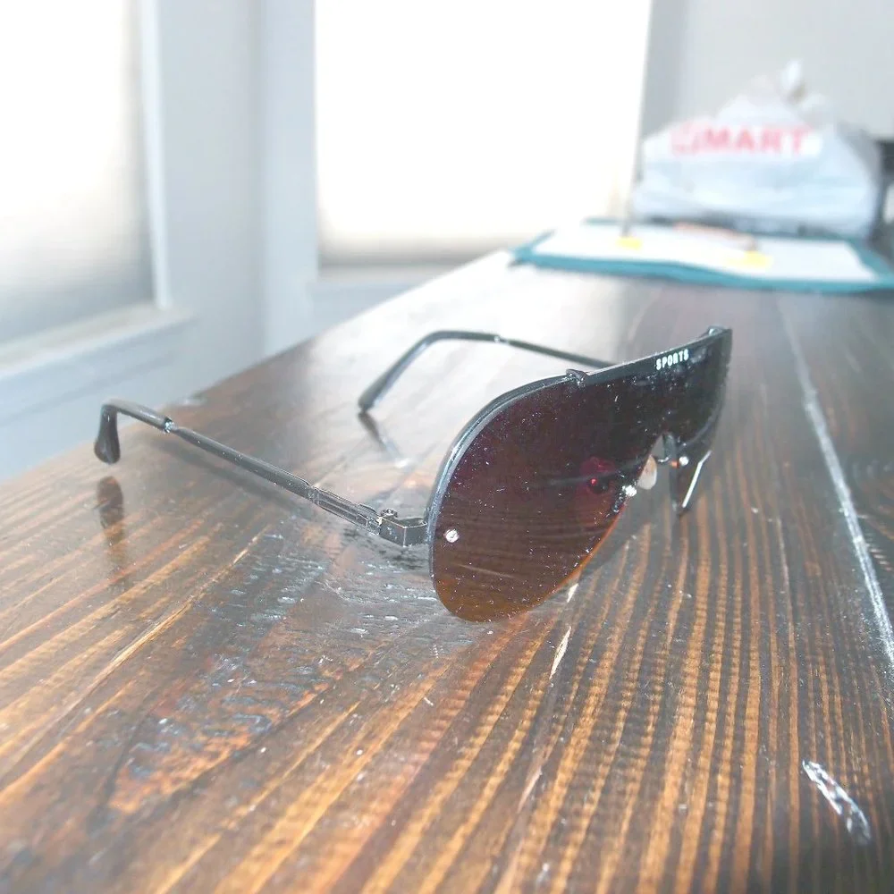 Vintage SPORTS 1/2 rim shield sunglasses.- amber gradient- non polar-unisex